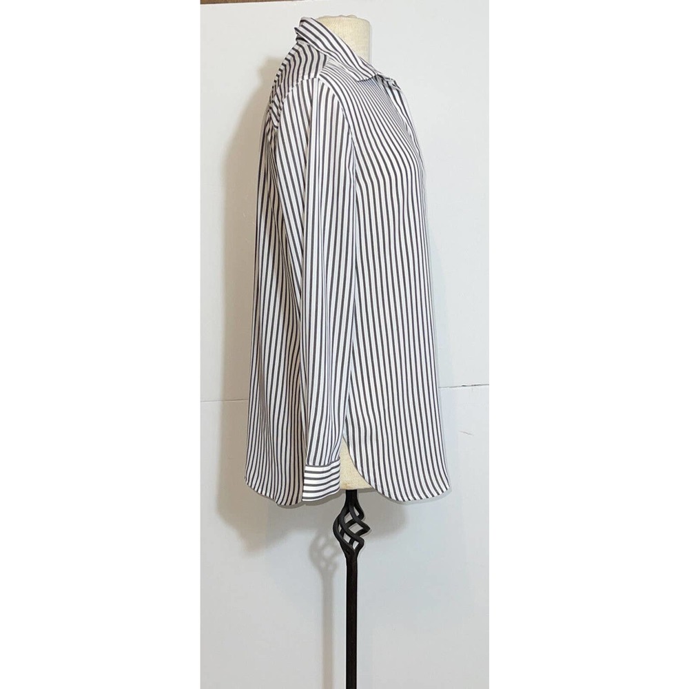 LOFT Misses S Polyester Blouse Tunic Stripes White Black Covered Placard Front - Picture 2 of 5